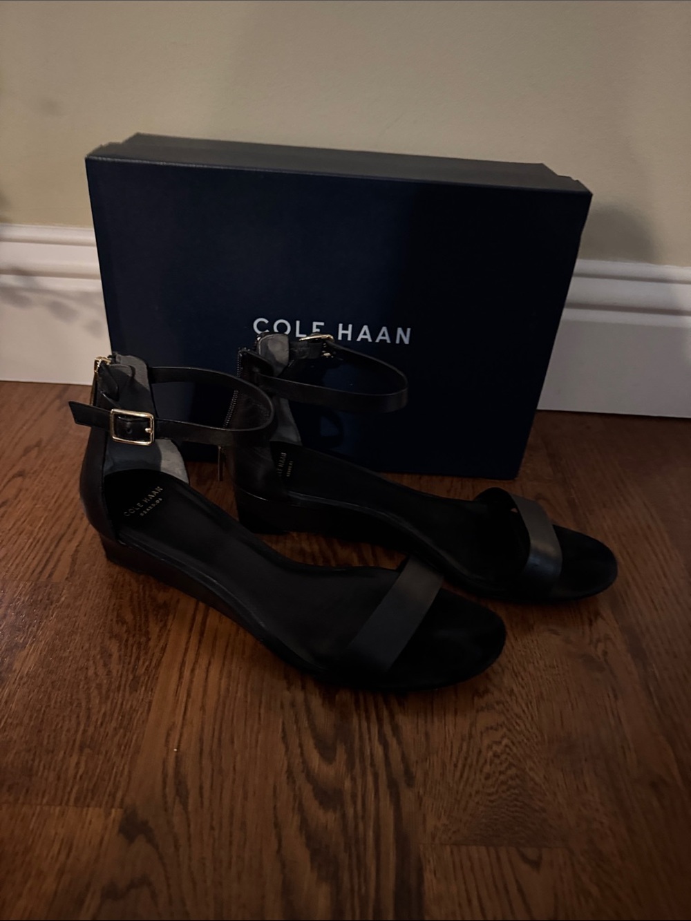 Cole Haan Black Ankle-Strap Open-Toe Sandals